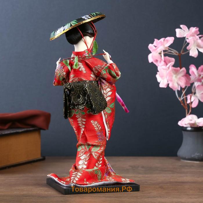 Кукла коллекционная "Японка с цветочной ветвью и в шляпе" 30 см