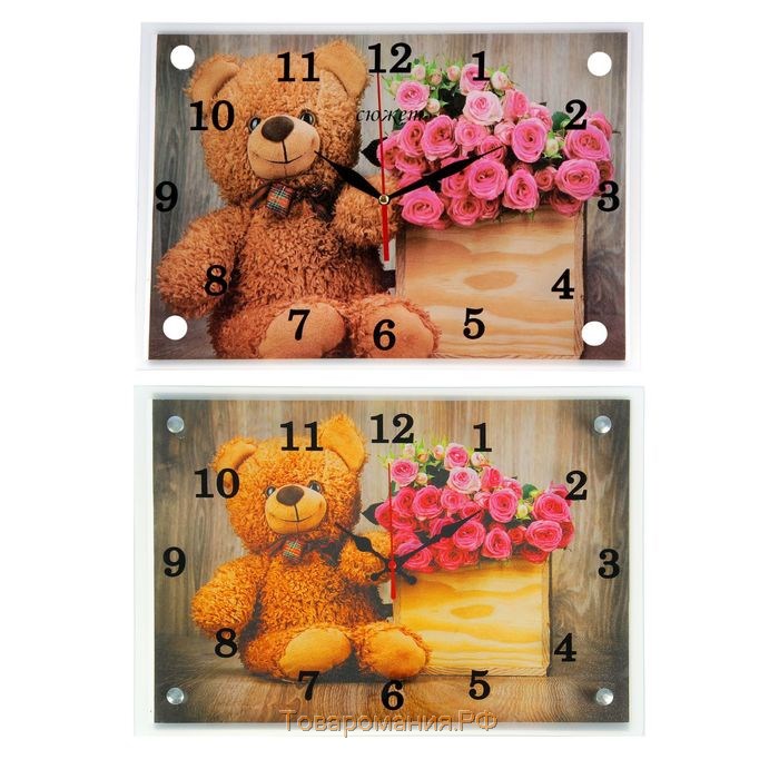 Часы-картина настенные, серия: Цветы, "Плюшевый мишка", 25х35 см