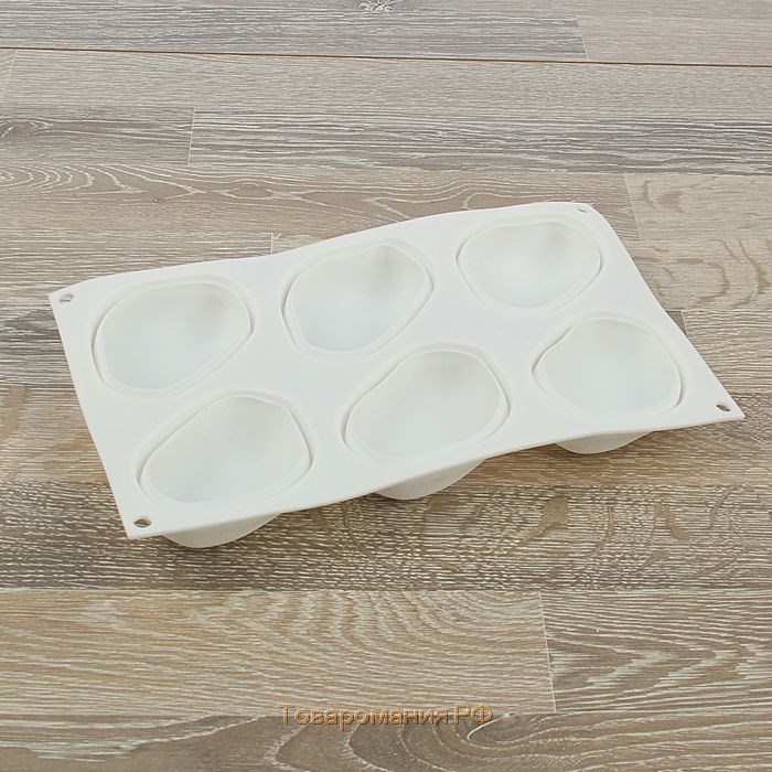 Форма для муссовых десертов и выпечки «Стоун», 30×18×3 см, 6 ячеек (9,5×7 см), цвет белый