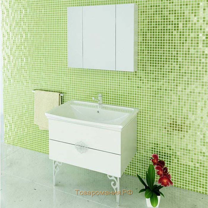 Зеркало шкаф Comforty Римини 80 для ванной, 70х80х15 см, цвет белый