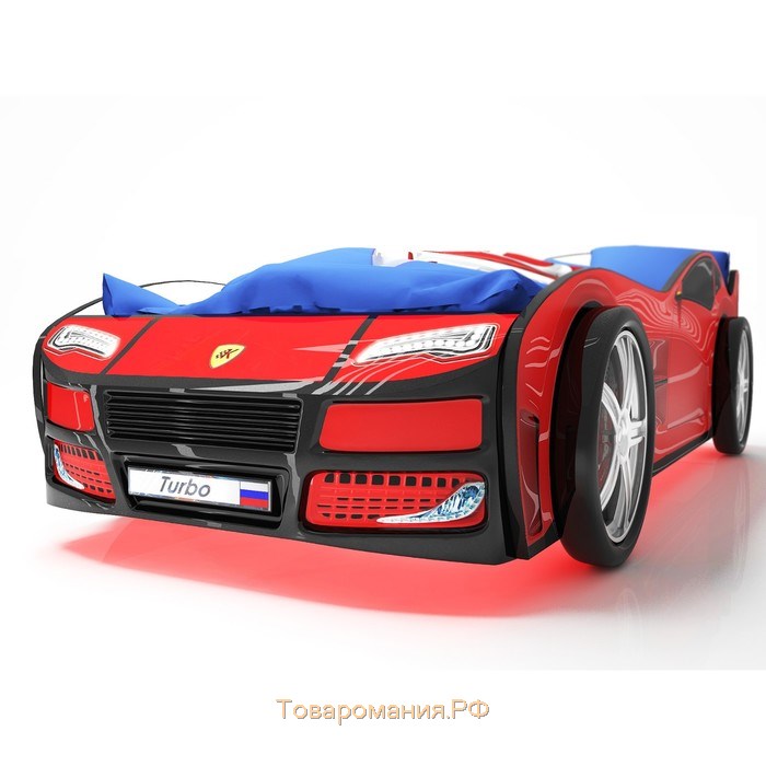 Кровать машина «Турбо красная», подсветка дна и фар, пластиковые колёса, 2 шт