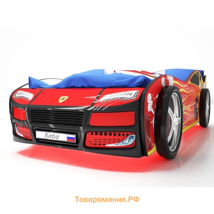 Кровать машина «Турбо красная 2», подсветка дна и фар, пластиковые колёса, 2 шт