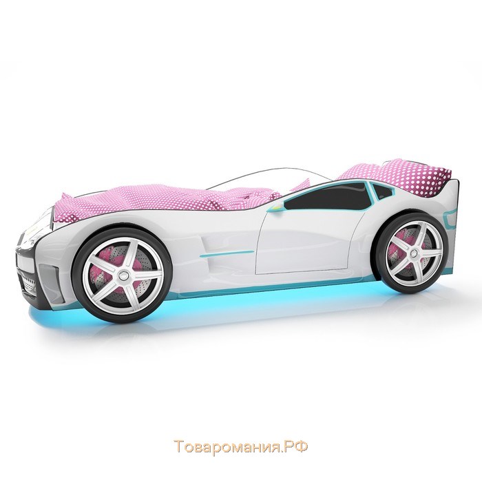 Кровать машина «Турбо белая», подсветка дна и фар, пластиковые колёса, 2 шт