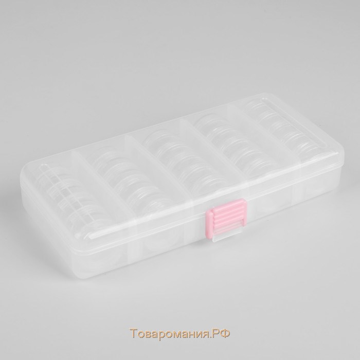 Набор баночек для рукоделия, 25 шт, d = 3 см, в контейнере со съёмными ячейками, 19 × 9,5 × 4 см, цвет прозрачный