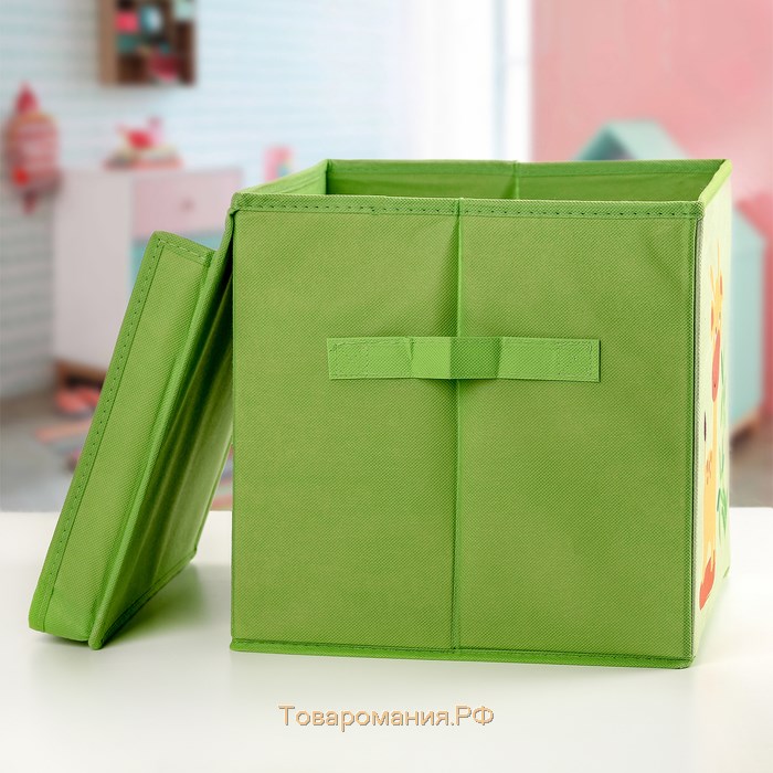 Короб стеллажный для хранения с крышкой «Жираф», 25×25×25 см, цвет зелёный