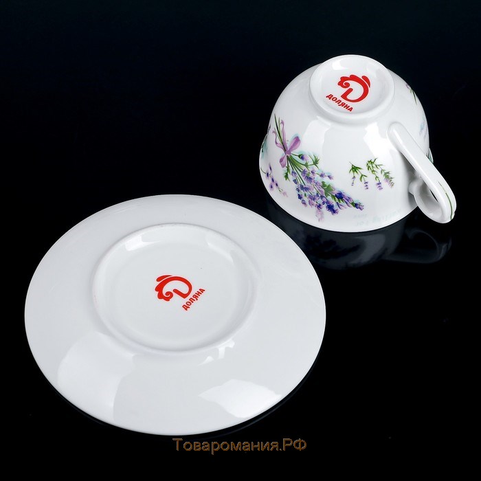 Кофейная пара фарфоровая «Лаванда», 2 предмета: чашка 80 мл, блюдце d=11,4 см, цвет белый