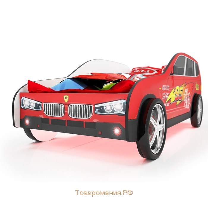 Кровать машина «Джип красный», подсветка дна, пластиковые колёса, 2 шт