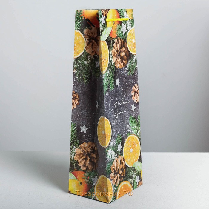 Пакет под бутылку крафтовый «Новогоднее настроение», 13 × 36 × 10 см