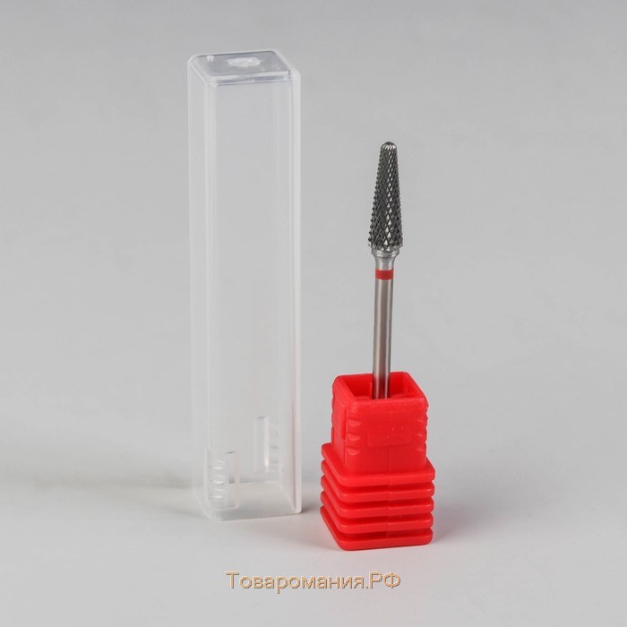 Фреза твердосплавная для маникюра «Тонкий конус», мелкая нарезка, 4 × 15 мм, в пластиковом футляре
