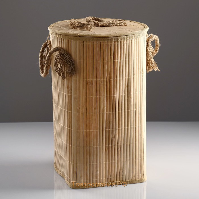 Корзина для белья, с крышкой и ручками, складная, 33×50 см, бамбук, джут