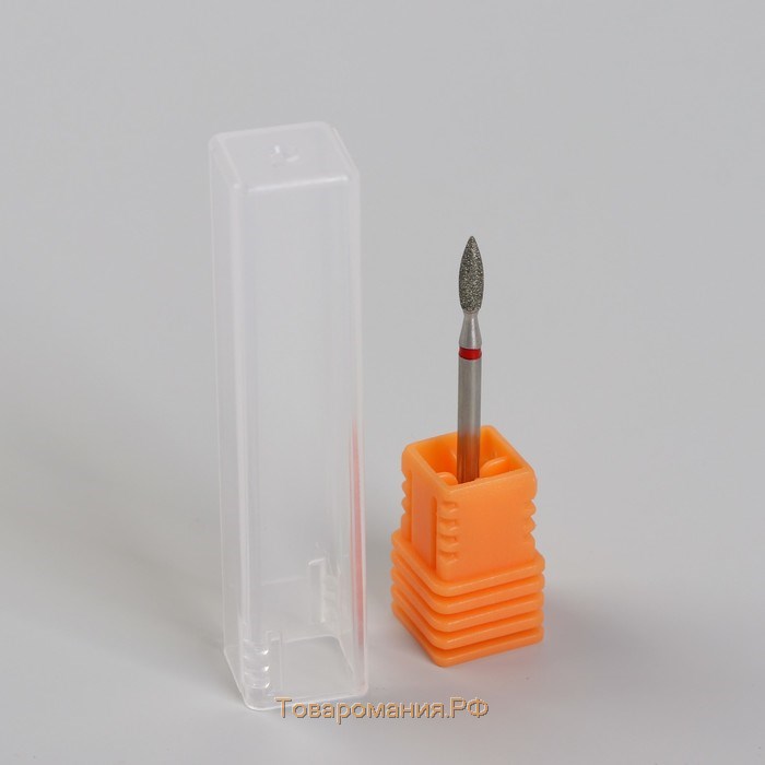 Фреза алмазная для маникюра «Пламя», мелкая зернистость, 2,1 × 8 мм, в пластиковом футляре