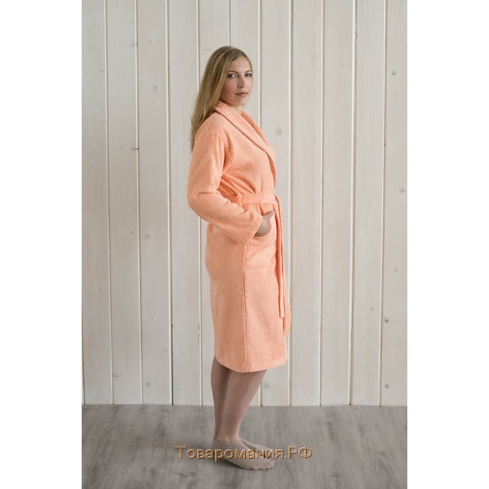 Халат женский, шалька, размер 60, цвет персиковый, махра