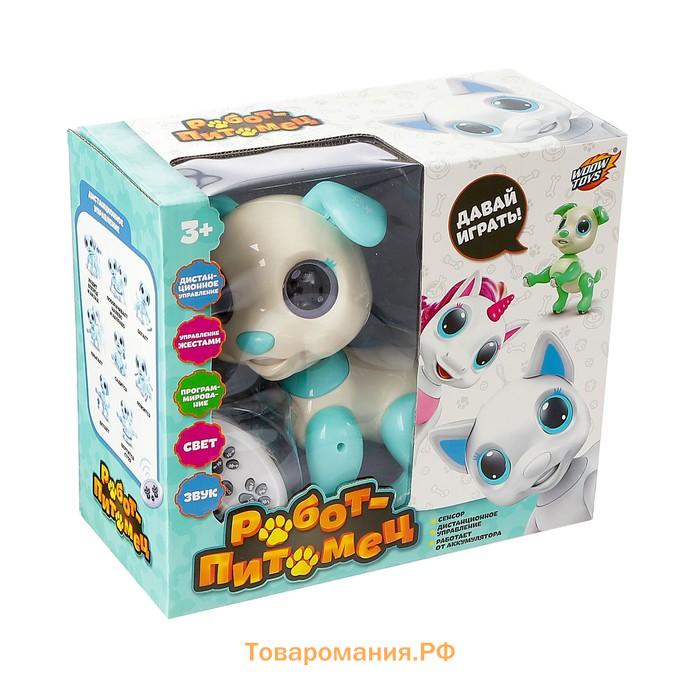 Робот собака «Питомец» WOOW TOYS, на пульте управления, интерактивный: звук, свет, танцующий, на аккумуляторе, бирюзовый