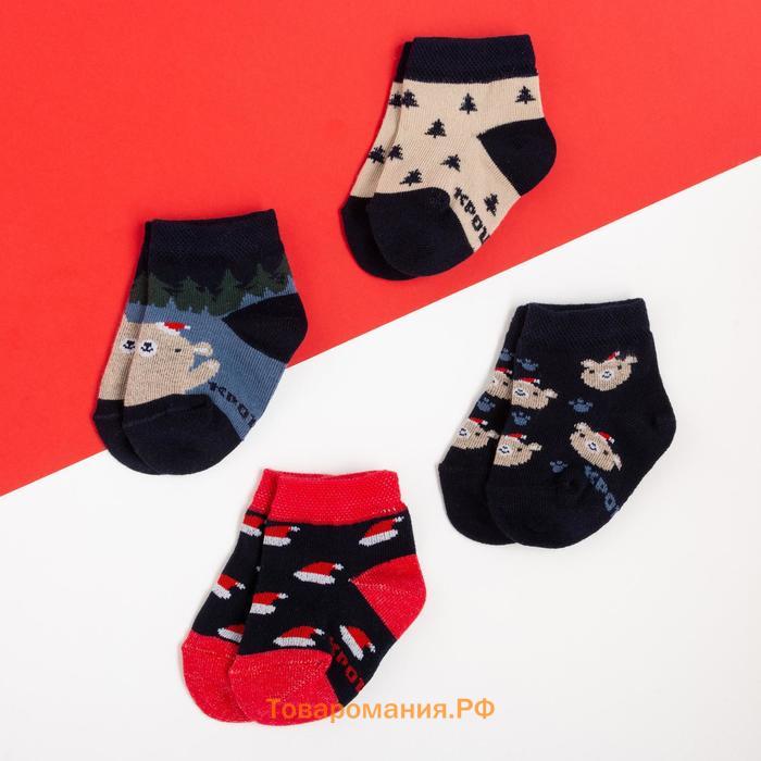 Набор новогодних детских носков Крошка Я «Мишка», 4 пары, 12-14 см