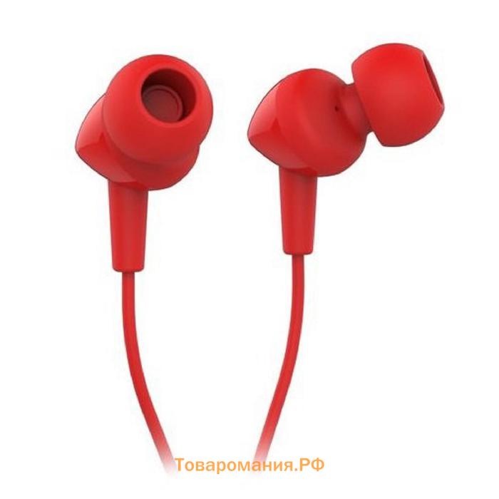 Наушники JBL C100si, вакуумные, микрофон, проводные, 1.2м, красные