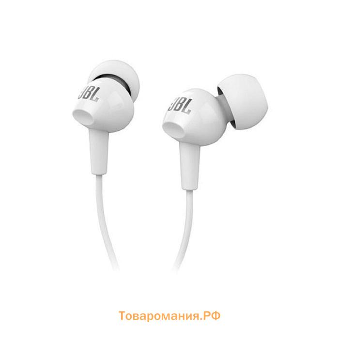 Наушники JBL C100si, вакуумные, микрофон, проводные, 1.2м, белые