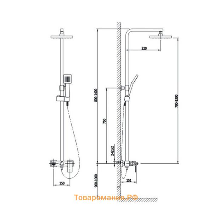 Душевая система Timo Selene SX-1030/00, однорычажная, тропический душ, ручная лейка, хром