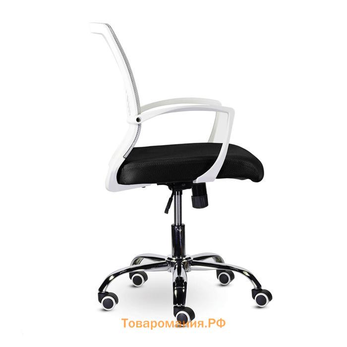Кресло офисное BRABIX "Wings MG-306", пластик белый, хром, сетка, серое/черное, 532010