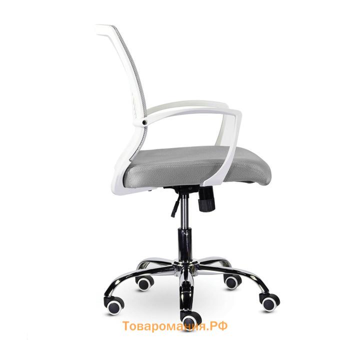 Кресло офисное BRABIX "Wings MG-306", пластик белый, хром, сетка, серое, 532012