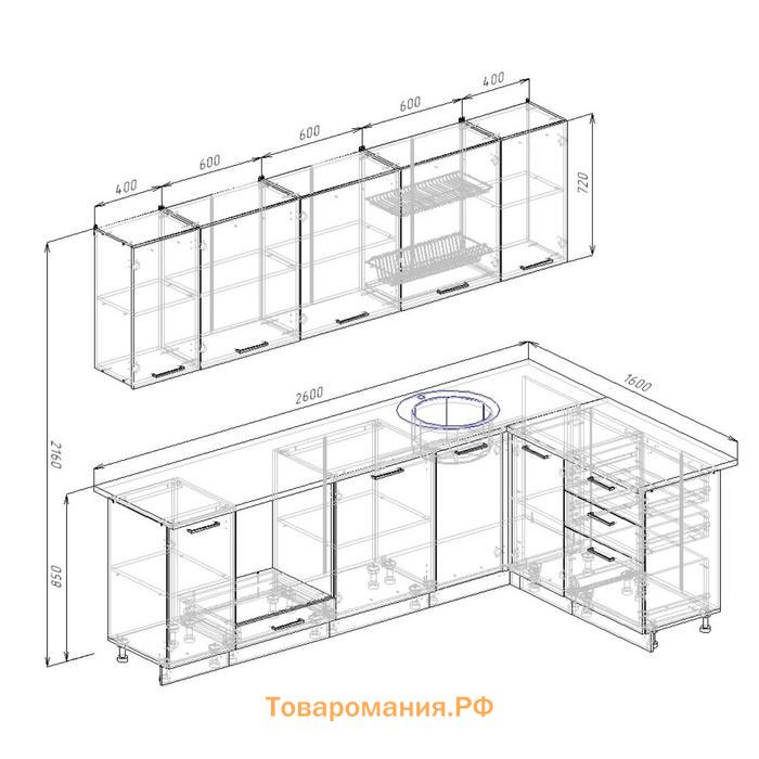 Кухонный гарнитур Руанда Угловая 2616х1616 Белый/Мрамор Марквина/Жемчуг,Руанда