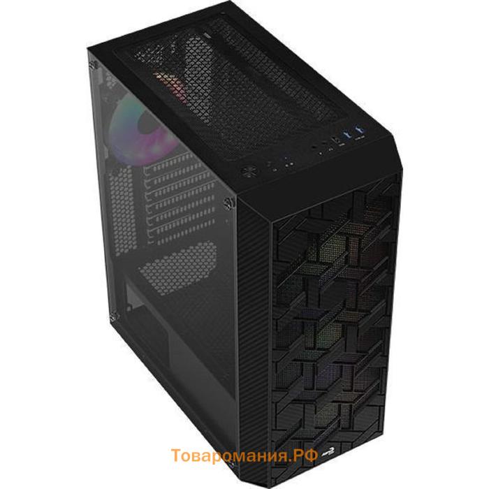 Корпус Aerocool Hive-G-BK-v2, без БП, ATX, Midi-Tower, черный