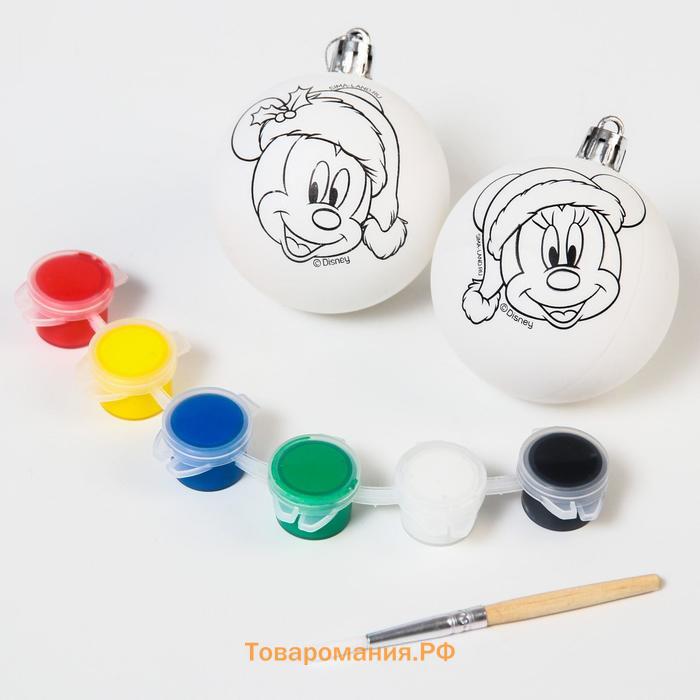 Набор для творчества под роспись, краски, набор 2 шт "Новогодний шар", Микки Маус