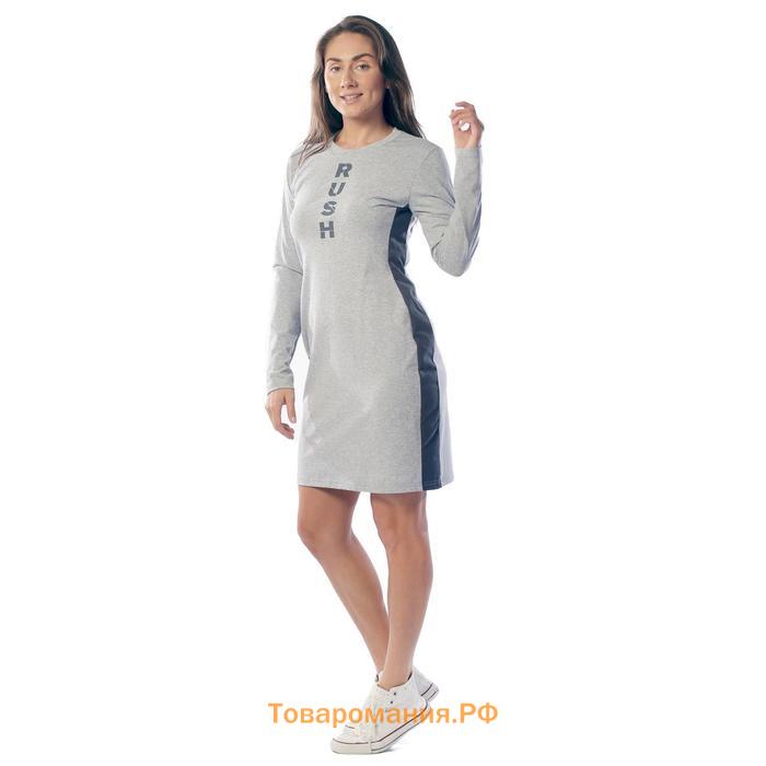 Платье с лампасами, размер 52, цвет серый-меланж