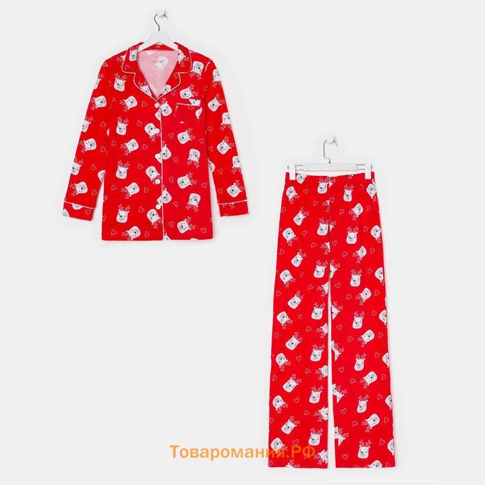 Пижама новогодняя женская (рубашка и брюки) KAFTAN Мишки, цвет красный, размер 48-50