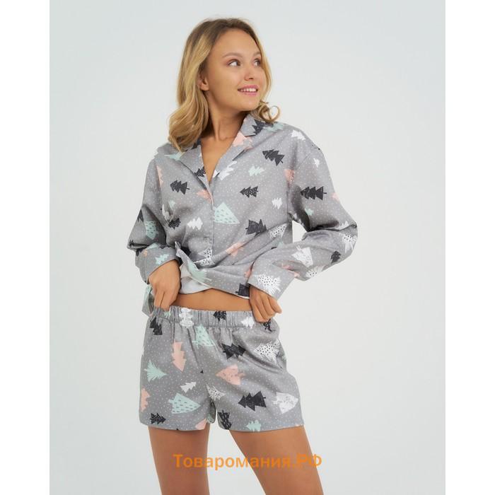 Пижама (рубашка, шорты) женская KAFTAN "Елки", размер 48-50