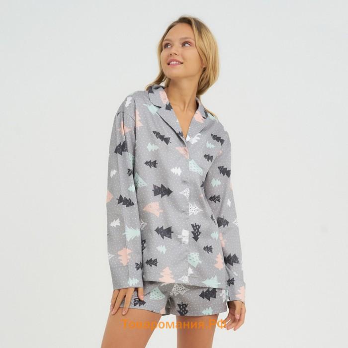 Пижама (рубашка, шорты) женская KAFTAN "Елки", размер 48-50