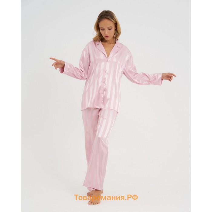 Пижама женская (рубашка, брюки) KAFTAN "Полоска", пудровый, размер 52-54