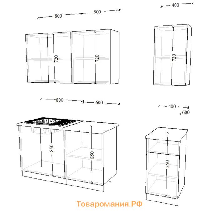 Кухонный гарнитур Лофт 10, 1800х600 мм, Дуб бунратти/Бетон светлый