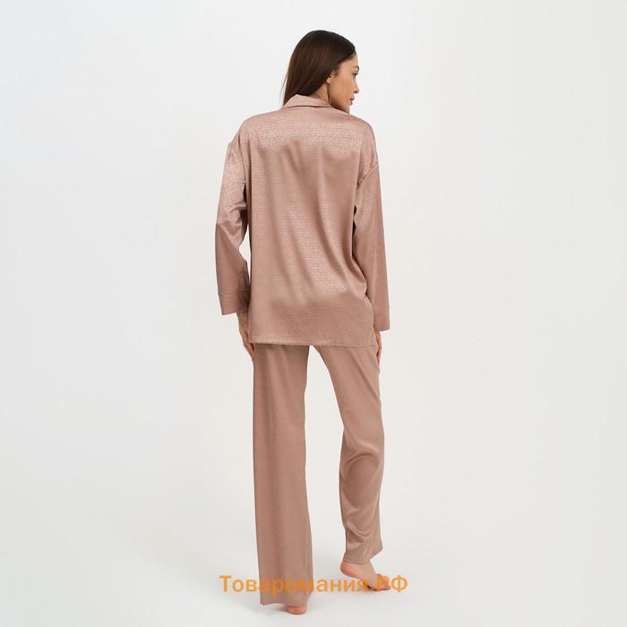 Пижама женская (рубашка и брюки) KAFTAN "Треугольники" цвет бежевый, размер 44-46