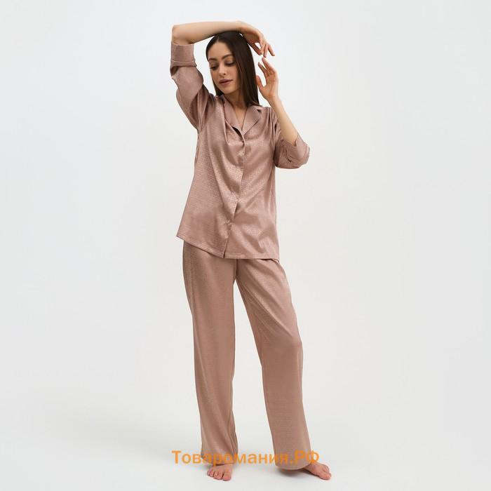 Пижама женская (рубашка и брюки) KAFTAN "Треугольники" цвет бежевый, размер 44-46