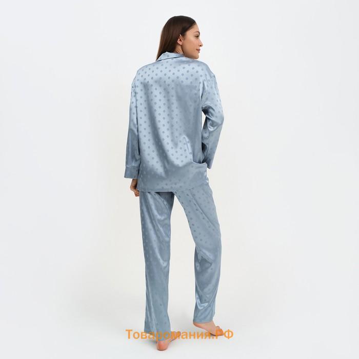 Пижама женская (рубашка и брюки) KAFTAN "Горох" цвет голубой, размер 40-42
