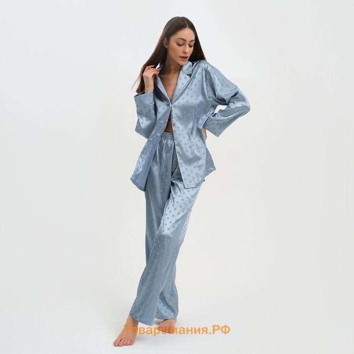 Пижама женская (рубашка и брюки) KAFTAN "Горох" цвет голубой, размер 48-50