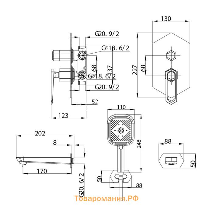 Душевая система Lemark Prizma LM0462C, однорычажный, тропический душ, лейка, скрытая, хром