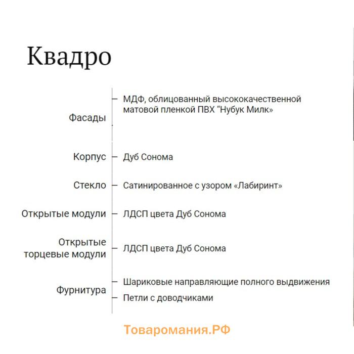 Шкаф навесной под посудосушитель Квадро 800х310х720, Дуб сонома/Нубук Милк