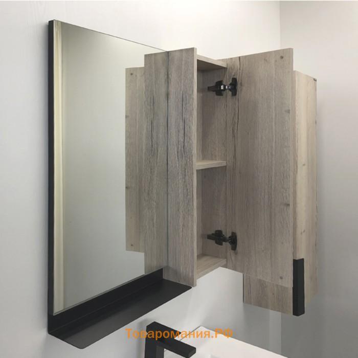 Зеркало шкаф Comforty Бонн 75 для ванной комнаты, цвет графит/дуб дымчатый