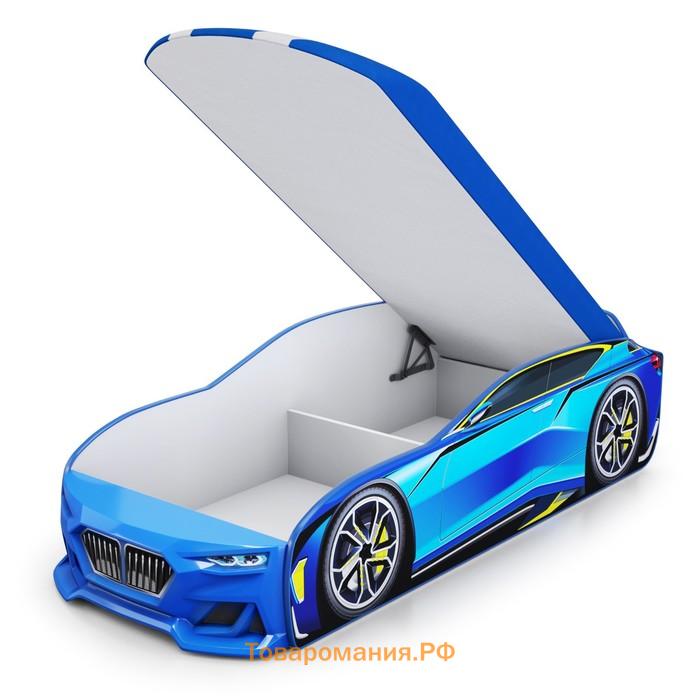 Кровать-машина Boxter-New, 170х70 см, подсветка фар, ящик, матрас, цвет голубой