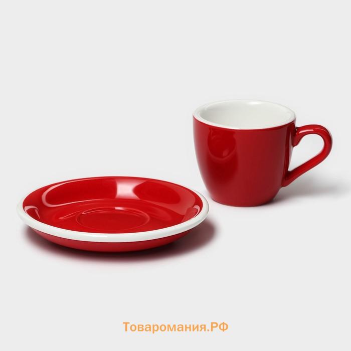 Кофейная пара Magistro Coffee time, чашка 80 мл, блюдце d=11,5 см, фарфор, красная