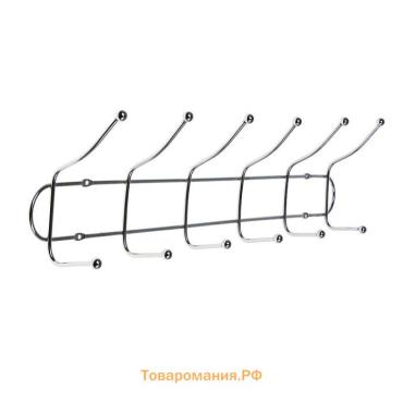 Вешалка настенная  «Блеск», 6 двойных крючков, 47.5×13.5×6 см, хромированная