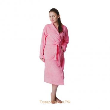 Халат женский шалька+кант, размер 50, розовый, махра