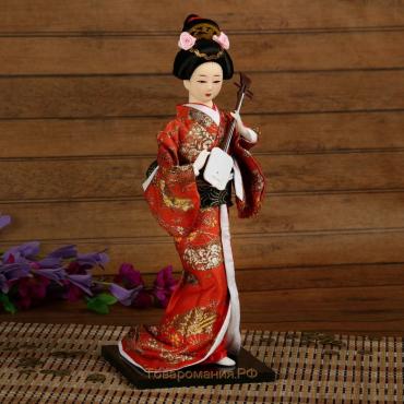 Кукла коллекционная "Гейша с музыкальным инструментом" 32х12,5х12,5 см