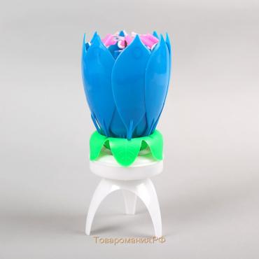 Свеча для торта музыкальная "Тюльпан", крутящаяся, синяя, 14,5×6 см