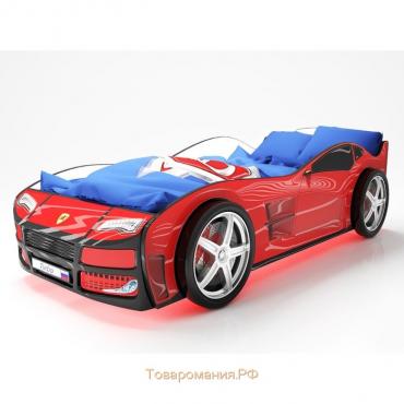 Кровать машина «Турбо красная», подсветка дна и фар, пластиковые колёса, 2 шт