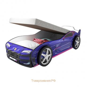 Кровать машина «Турбо синяя», подъёмный матрас, без подсветки, пластиковые колёса, 2 шт