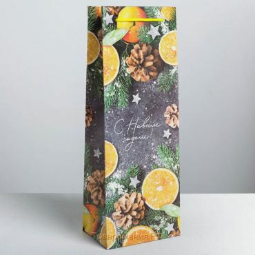 Пакет под бутылку крафтовый «Новогоднее настроение», 13 × 36 × 10 см