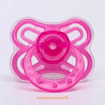 Соска - пустышка классическая, силикон, +6 мес., с колпачком «Бабочка», цвет розовый