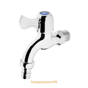 Кран водоразборный со штуцером ZEIN, 1/2", с плоской ручкой, PP, кран-букса, хром